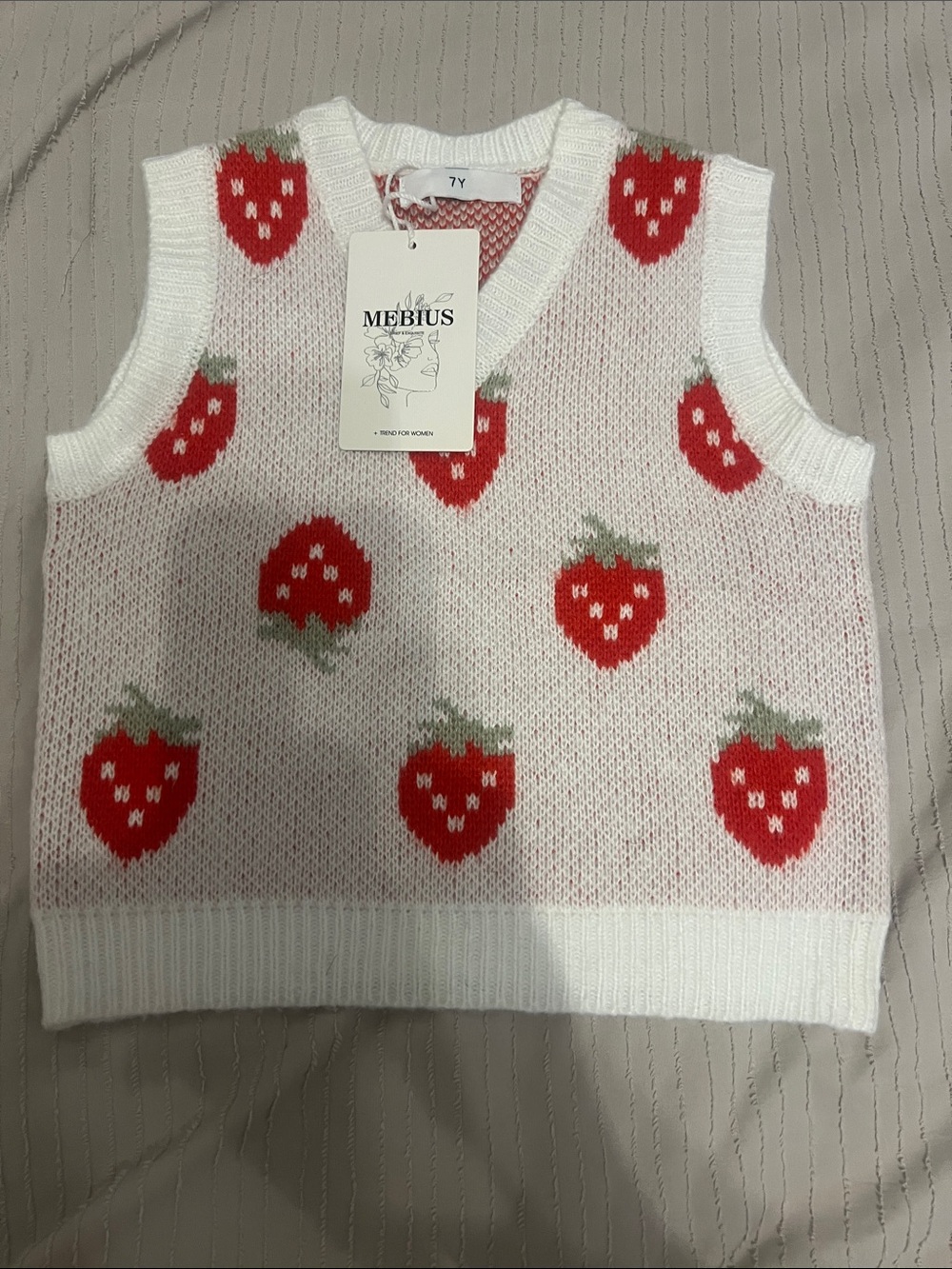 Mebius Kids Strawberry Knit Vest - White with Red Strawberries